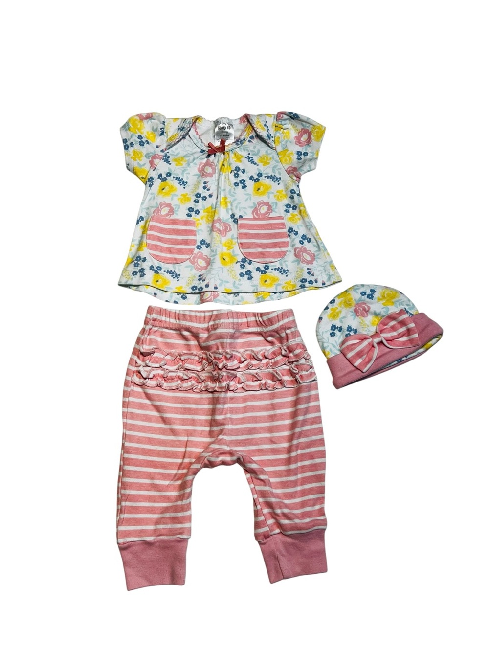3-Piece Baby Outfit Set - Pink Stripes & Floral